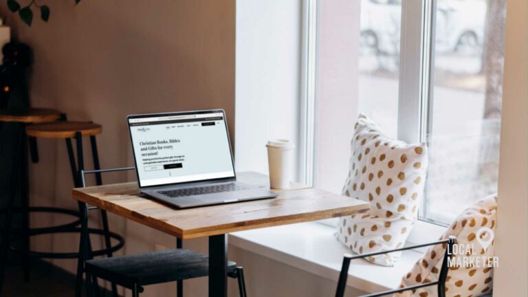 Laptop on table with coffee